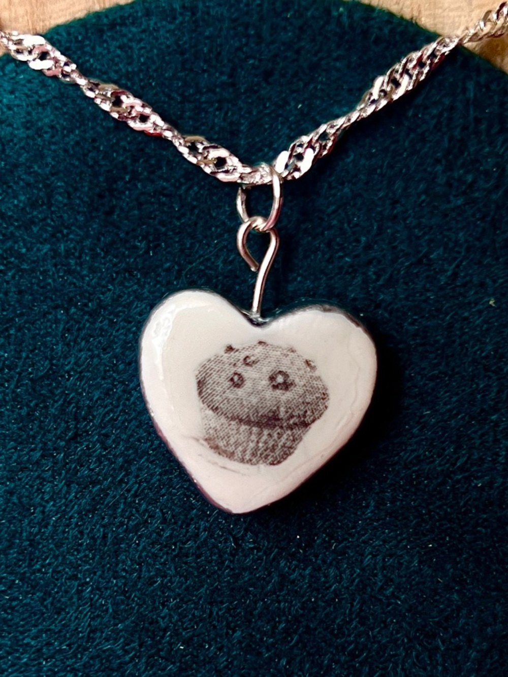 Muffin Man’s Heart | Black & White Blueberry Muffin Charm Necklace 925 Silver